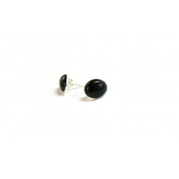 Black Onyx Cabochon and Silver Stud Earrings